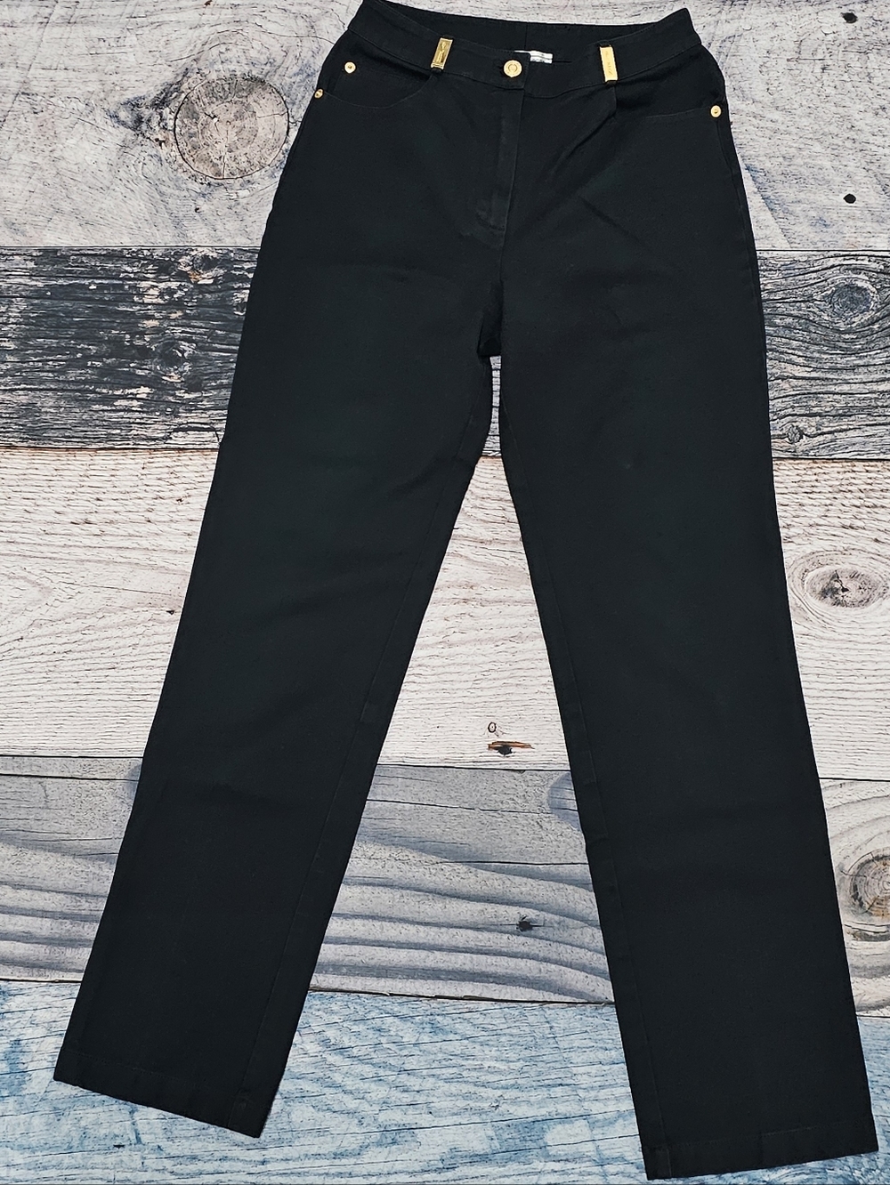 ST.John Sport Straight Leg Pants High-Rise Women's Size 2 Designer Black & Gold